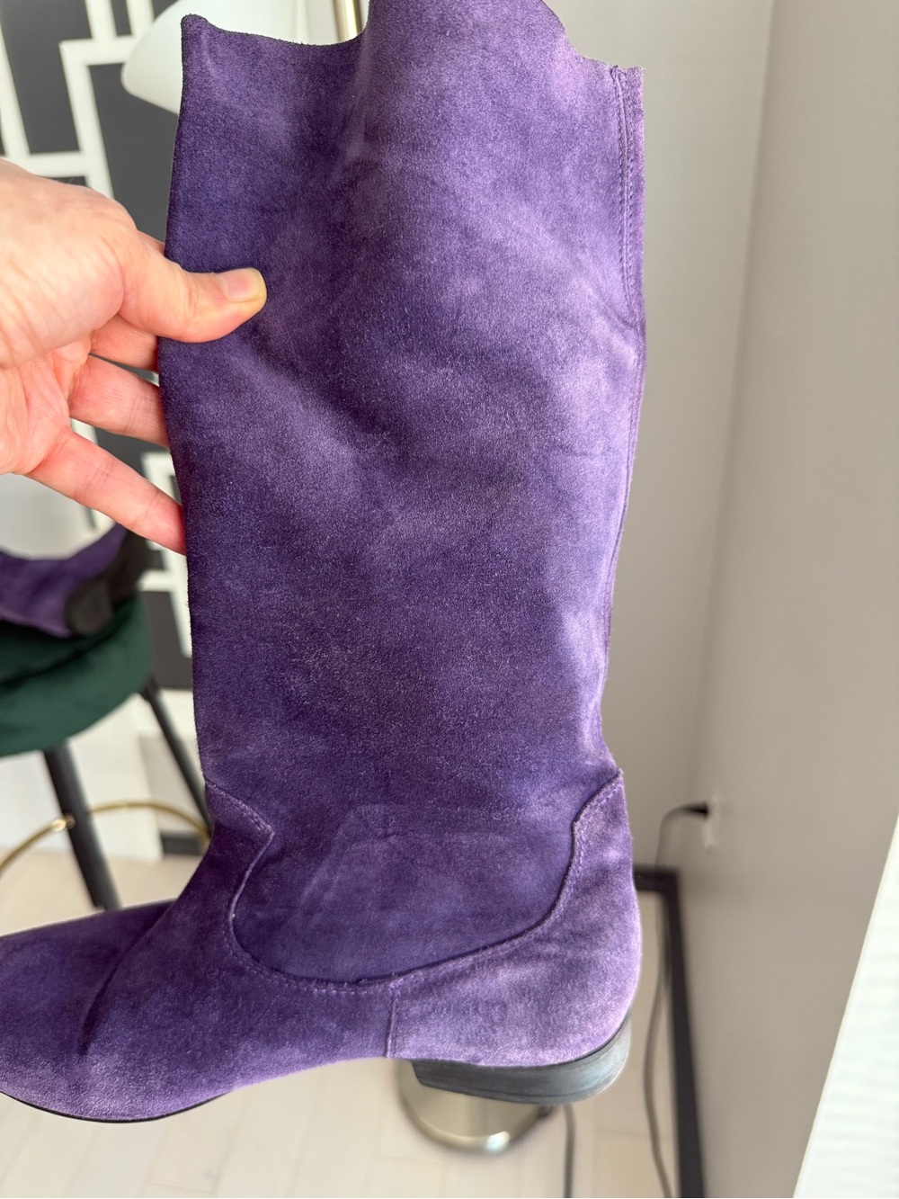Vintage, Purple Genuine Suede Leather Slouchy Boots Size 9 - Picture 14 of 16